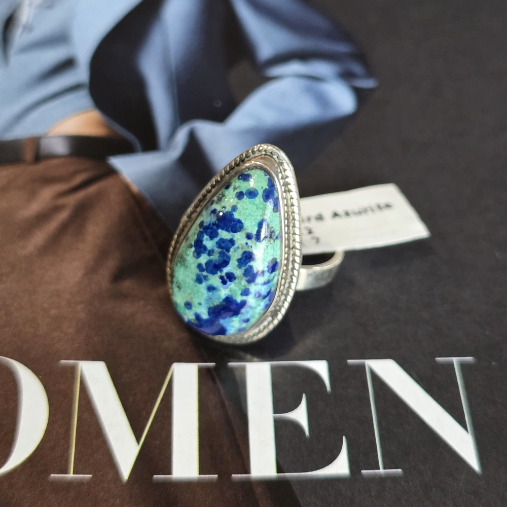 Sterling Silver with Blue Bird Azurite Teardrop Ring~ Size 7